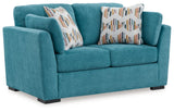 Keerwick Scandinavian Loveseat with 4 Toss Pillows, Blue