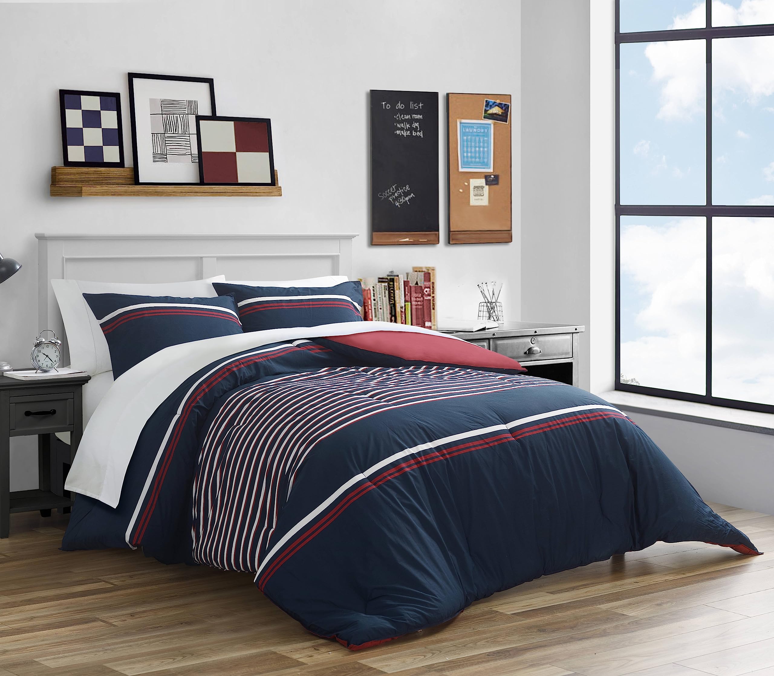 King Comforter Set - Cotton Reversible Bedding with Shams