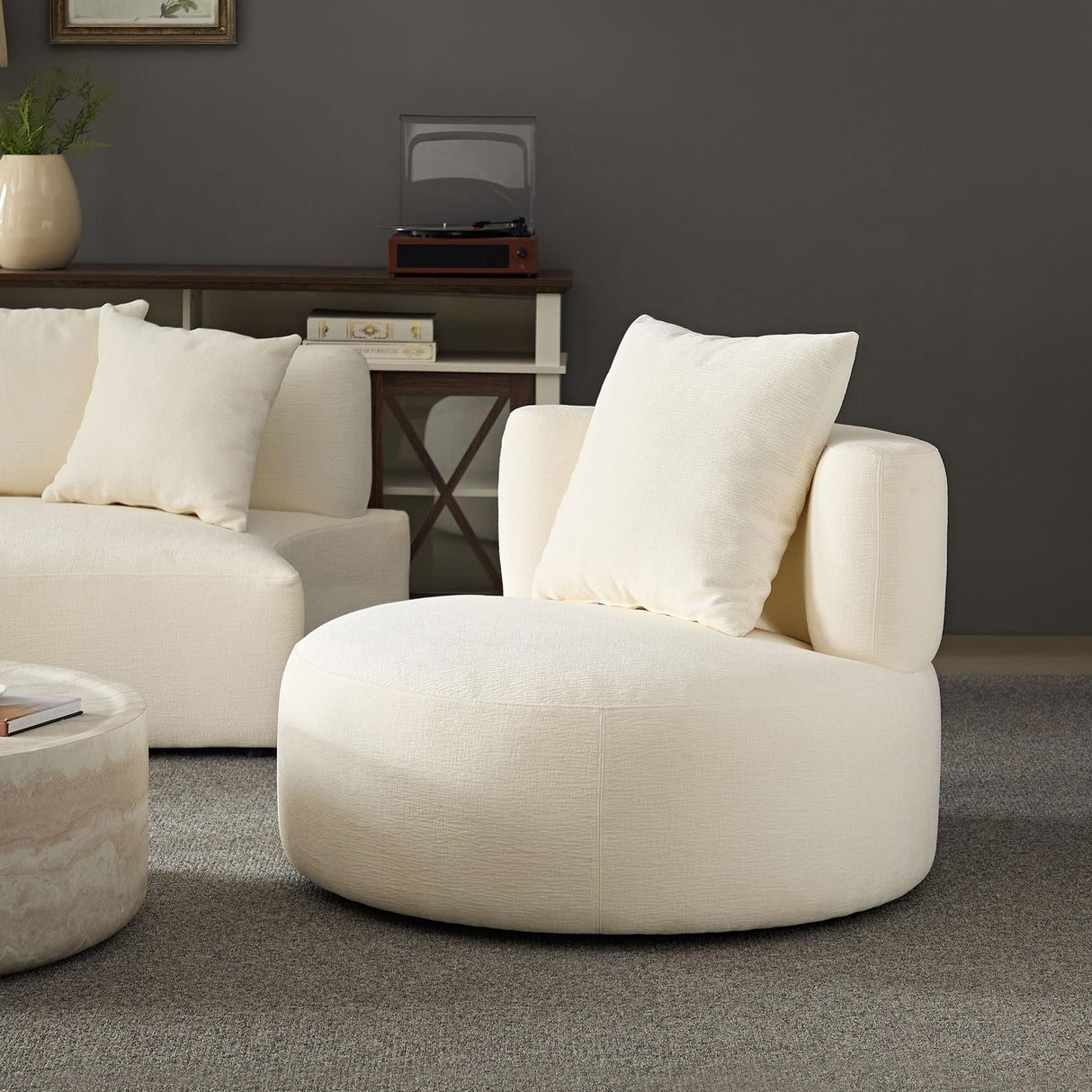 110.23" Curved Sofa with 360 Swivel Arm Chair - Modern Upholstery Boucle 3 Seat Couch