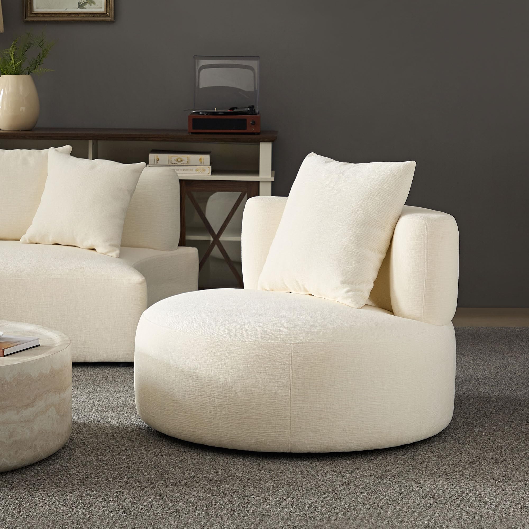 110.23" Curved Sofa with 360 Swivel Arm Chair - Modern Upholstery Boucle 3 Seat Couch
