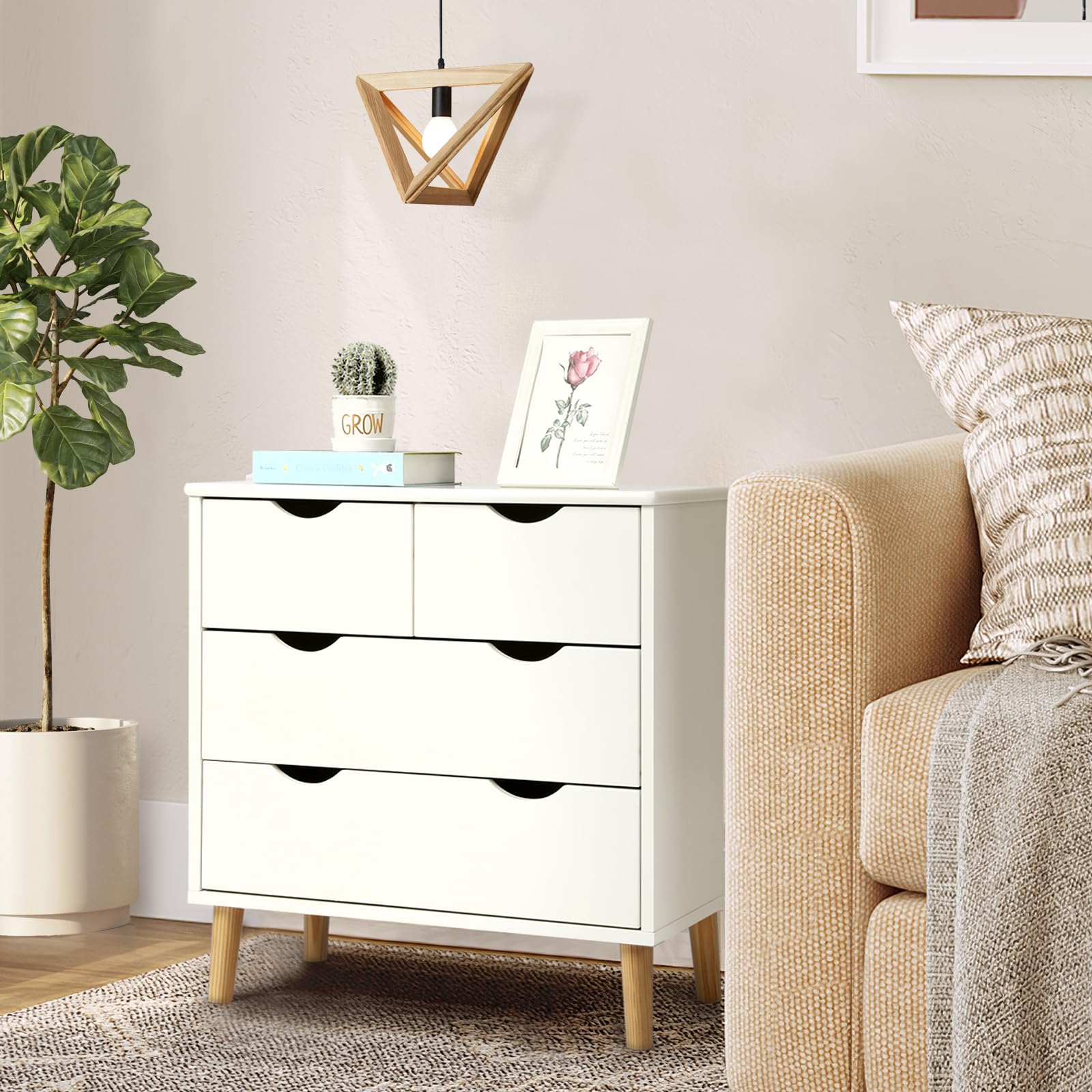 4 Drawers Dresser for Bedroom, 24.4''H White Drawer Dresser Nightstand