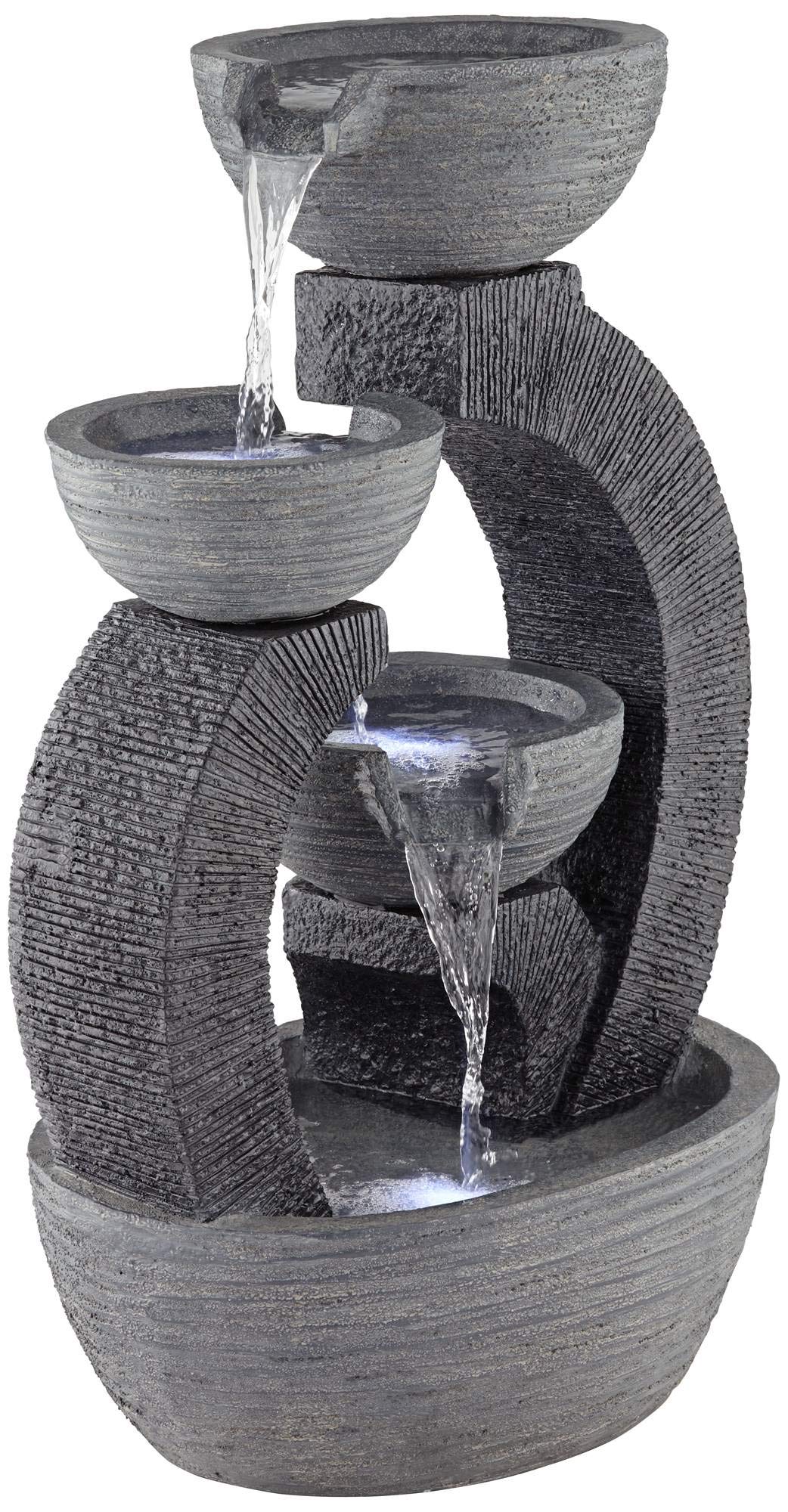Style Outdoor Floor Water Fountain with Light LED 31 1/2" High Gray Faux Stone Cascading