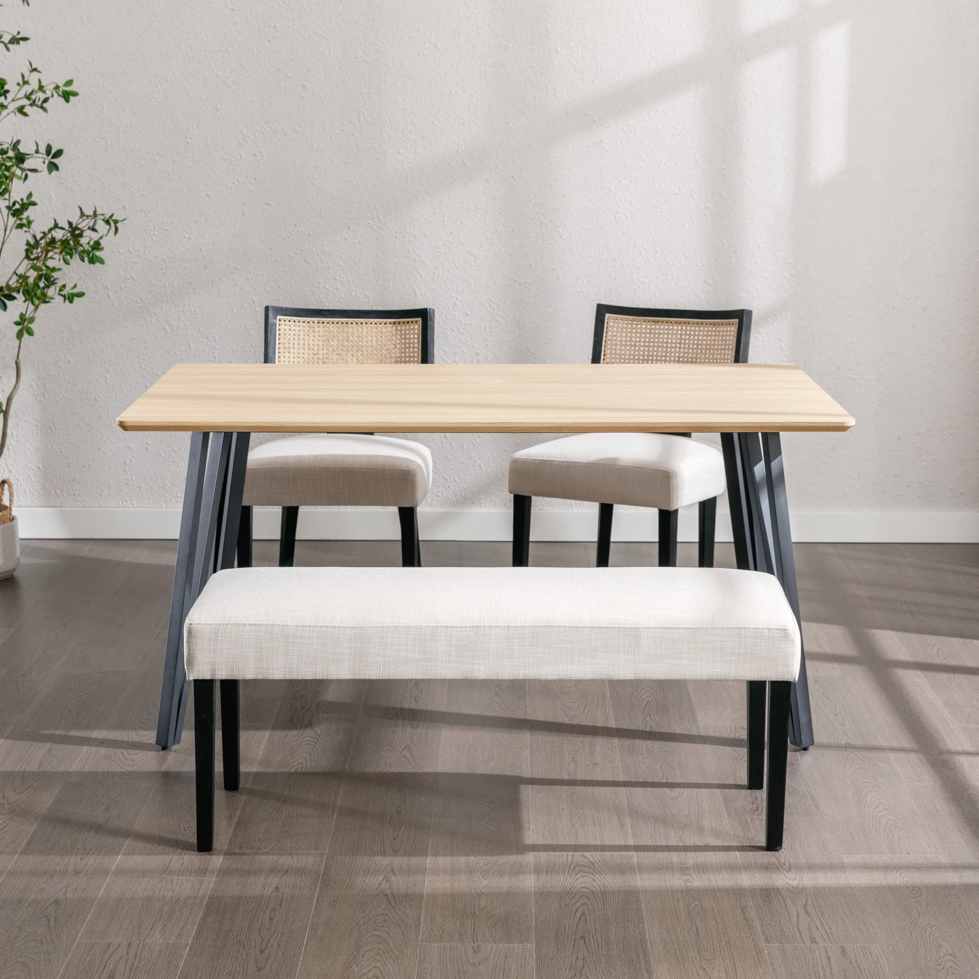 Farmhouse Linen Upholstered Dining Bench
