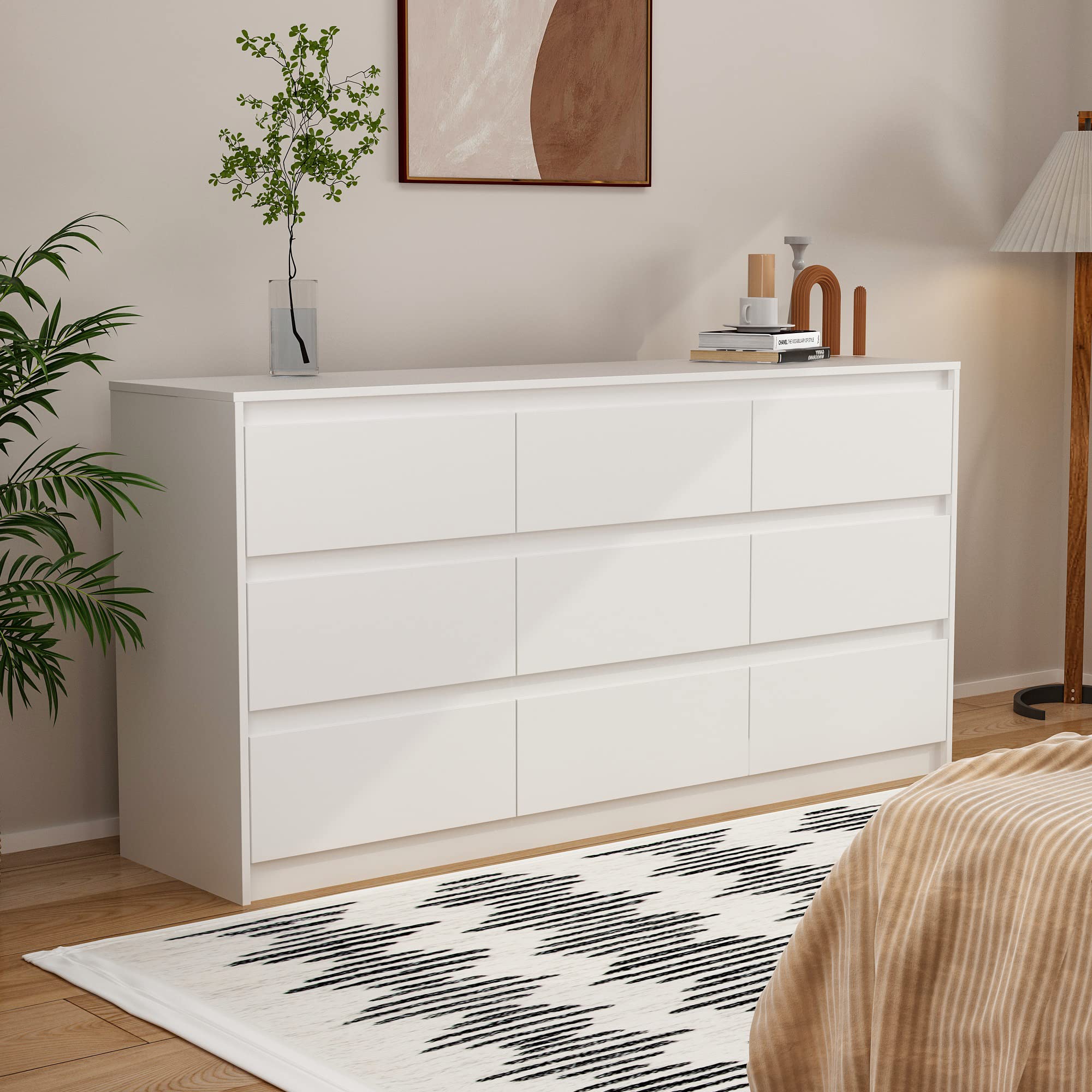 9 Drawers Double Dresser, Modern Wood Dresser Chest of Drawers