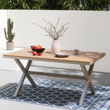 Aluminum Outdoor Dining Table for 6 Person with X-Shape Legs & Adjustable Feet