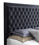 Alba Velvet Upholstered Queen Bed in Black