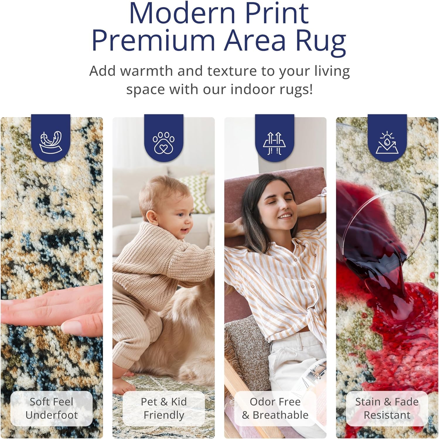 Vintage Blue Green Area Rug 9x12 - Non-Shedding Medium Pile