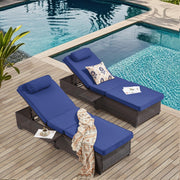 Yalissey Outdoor Lounge Chairs, Pool Lounge Chairs Set of 2, Outdoor Chaise Lounge with Adjustable Backrest & Cup Holder,Blue