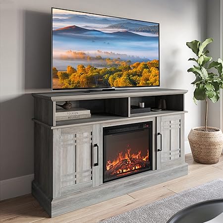 48" TV Stand with 18" Electric Fireplace Heater, Modern TV Stand for TVs up to 50",