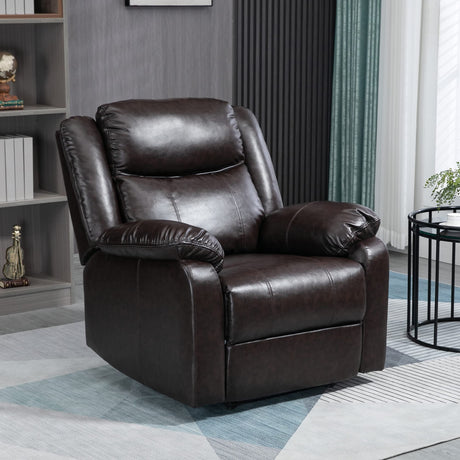 PU Leather Manual Recliner with Thick Padded Upholstered Cushion and Retractable