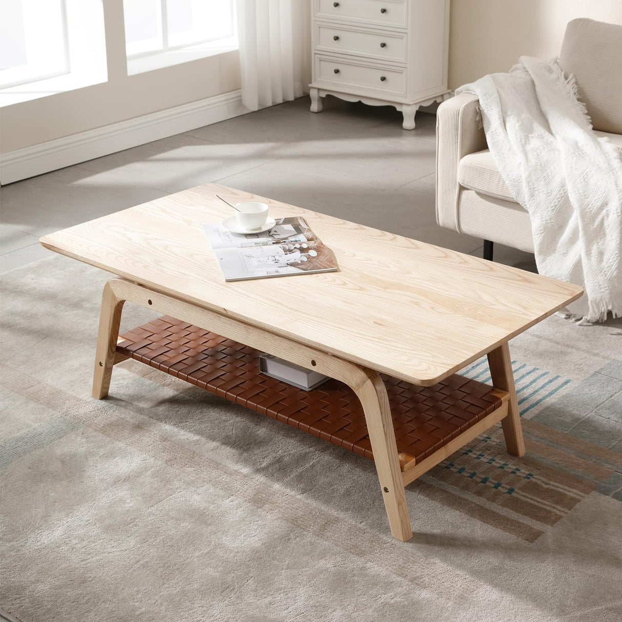 Coffee Table with Storage Shelf, Modern Living Room Center Table