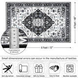 Amearea Vintage Design Area Rugs for Living Room, 4x6 Machine Washable Floral Collection Traditional Bedroom Rug, Low Pile Cute Kids Room Print Carpet, No Slip Office Kitchen Home Decor, Black