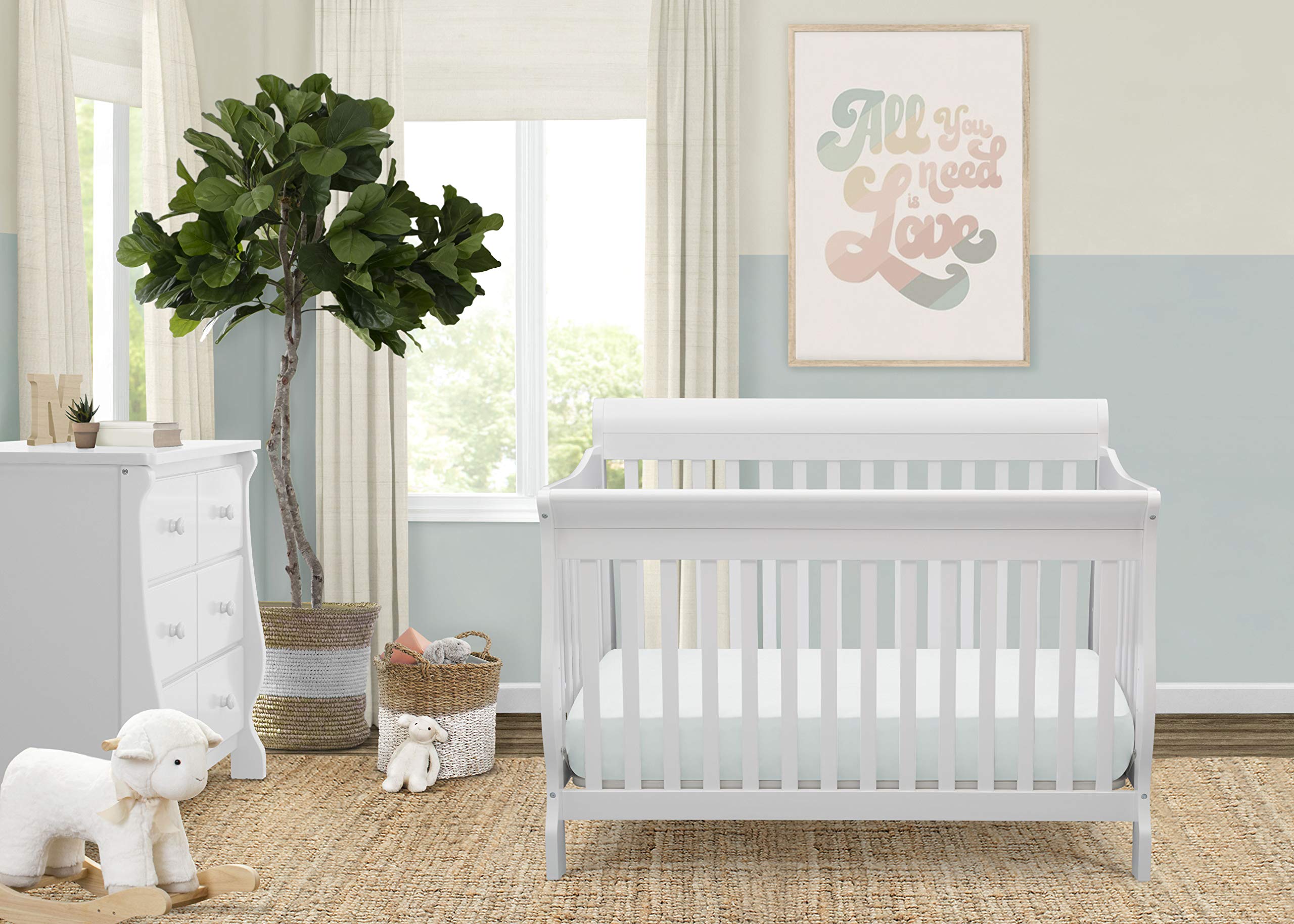 Delta Children Canton 4-in-1 Convertible Crib - Easy to Assemble, Bianca White