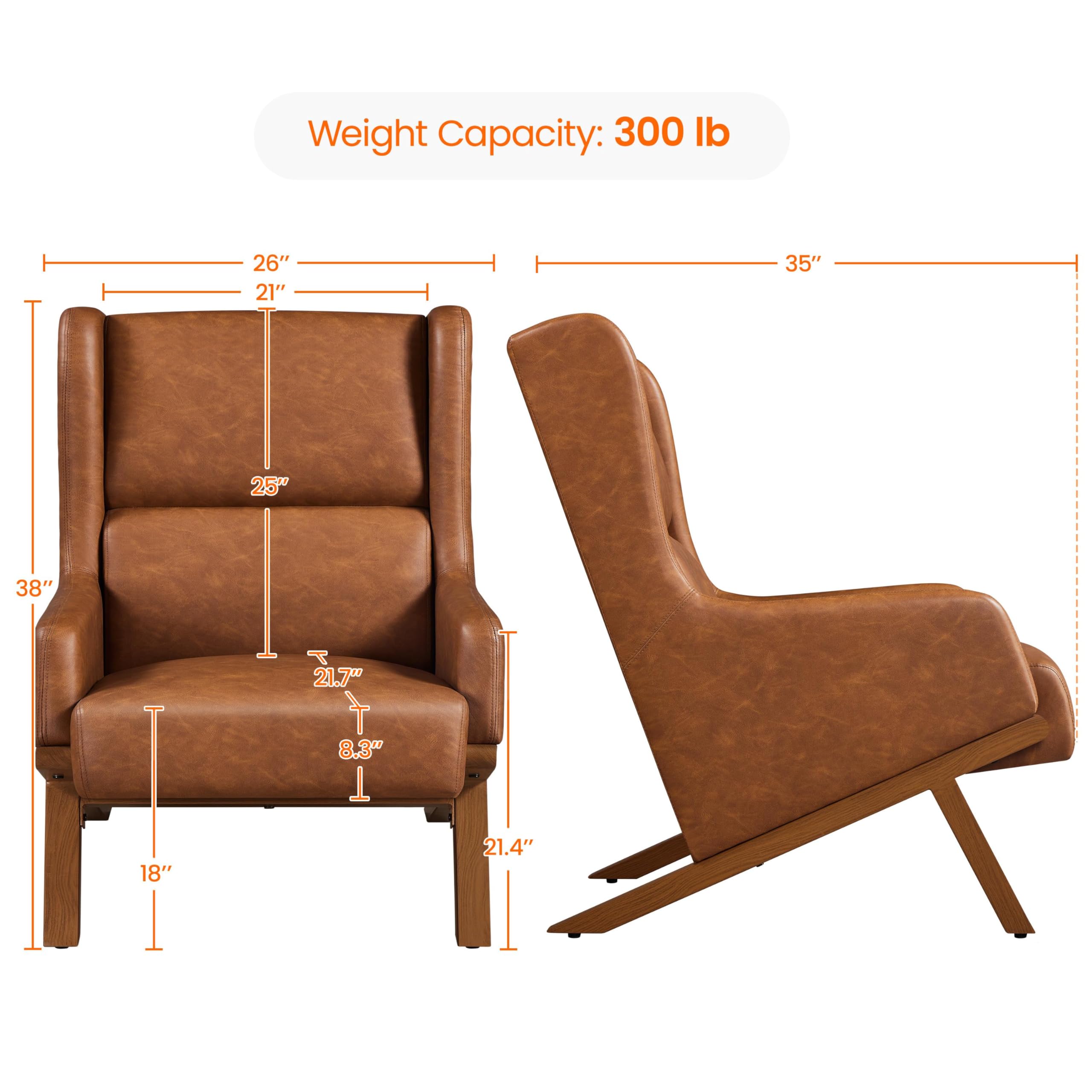 VeronaWing Retro Faux Leather Accent Chair – Tufted Back with High Backrest