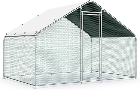 10x6FT Metal Chicken Coop with Hen House, Walk-in Poultry Cage Chicken Runs
