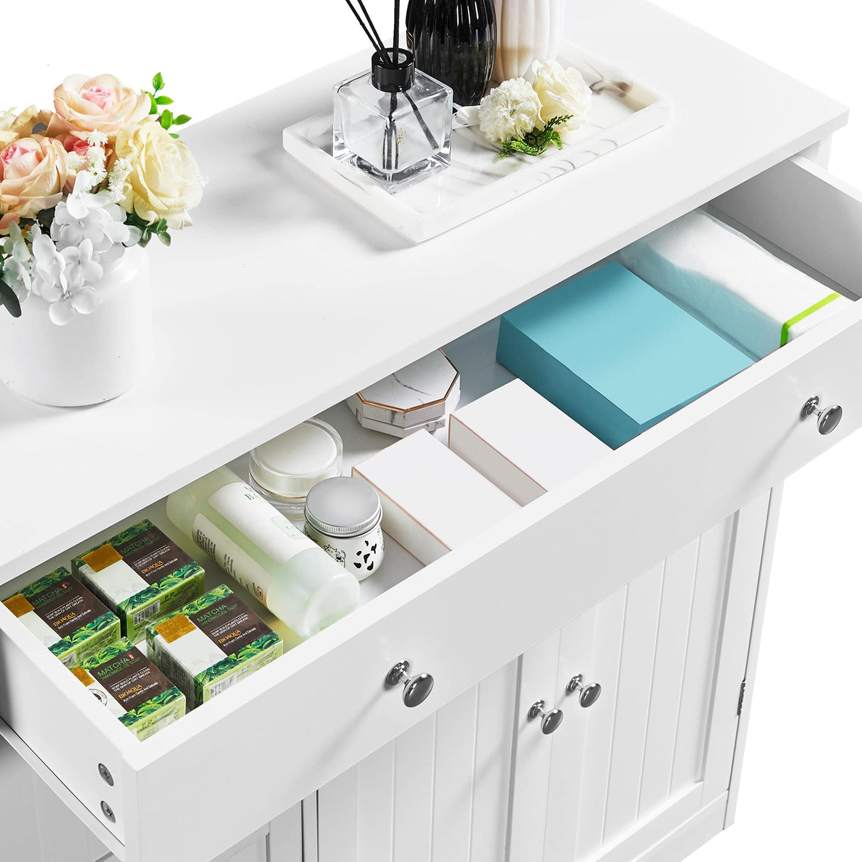 Bathroom Free-Standing Floor Cabinet, Practical Storage Cabinet with 4 Drawers