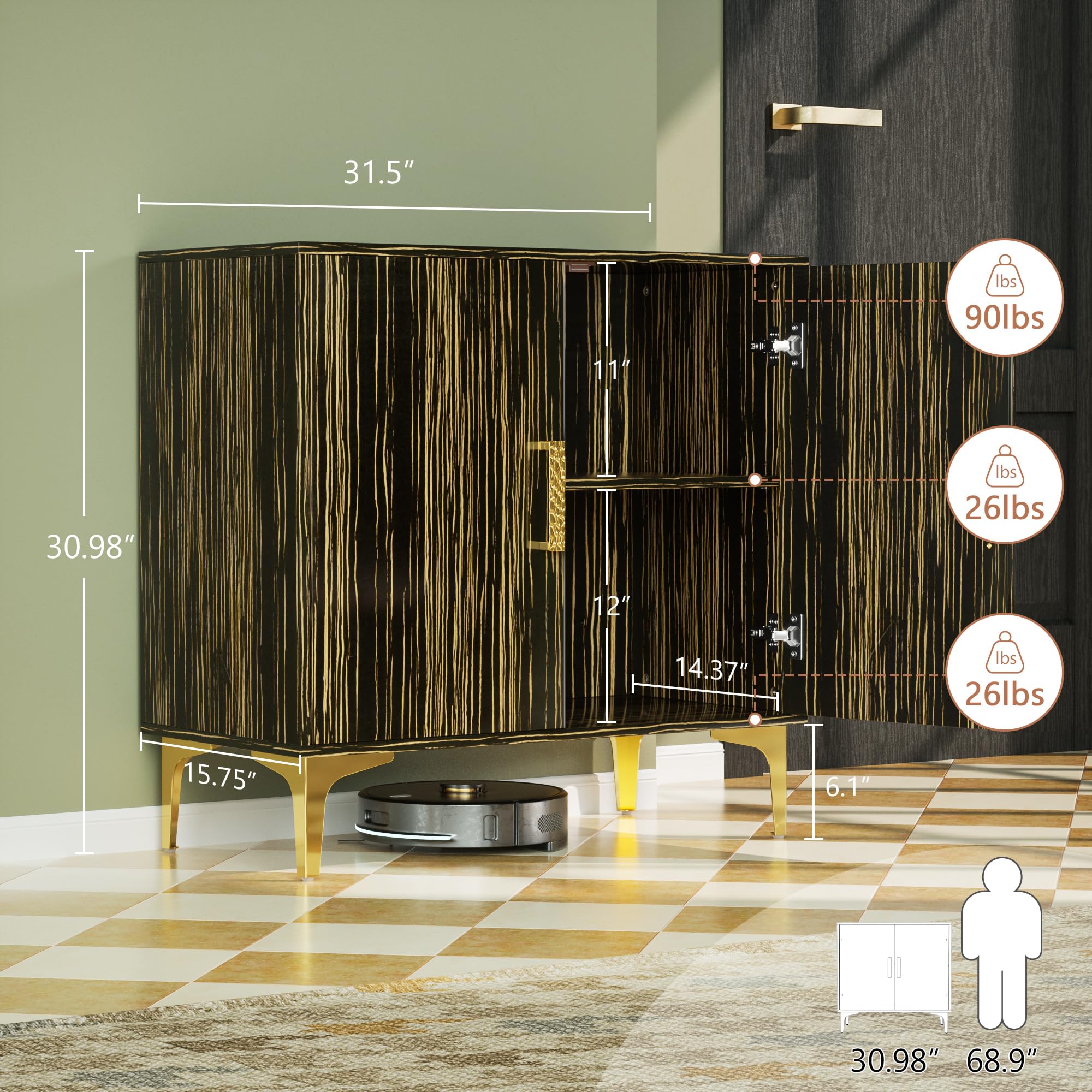 Cabinet with Storage, Storage Cabinet with Doors and Adjustable Shelf, Accent Cabinet