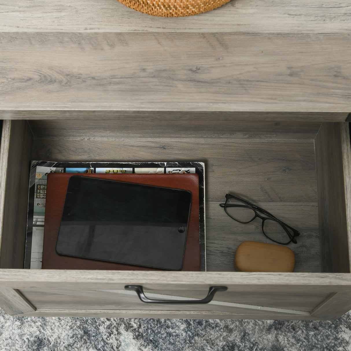 Farmhouse Coffee Table with Storage and Drawer, Rustic Coffee Table for Living Room,