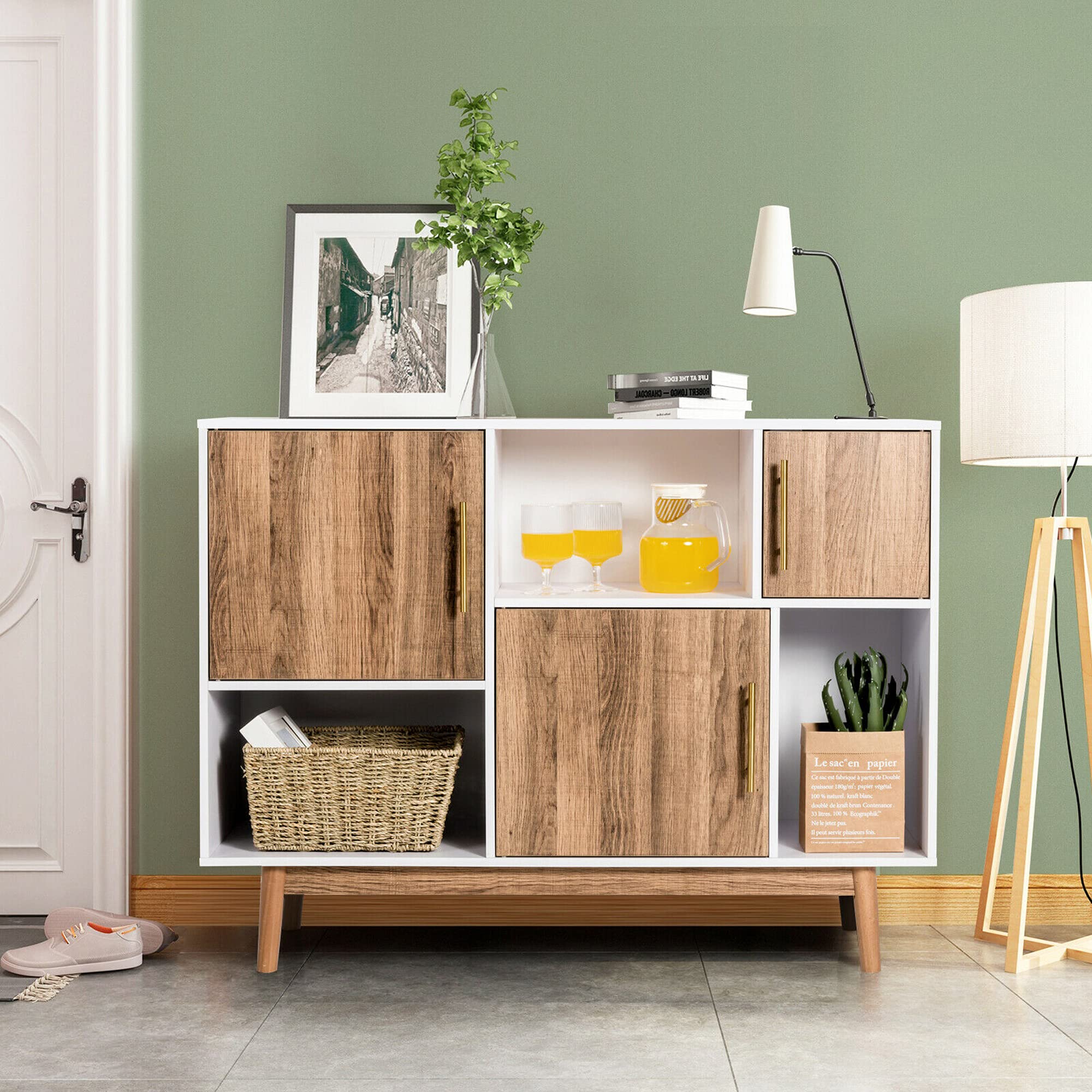 3-Door Sideboard w/Storage Compartments, Modern Standing Cabinet Buffet TV Stand