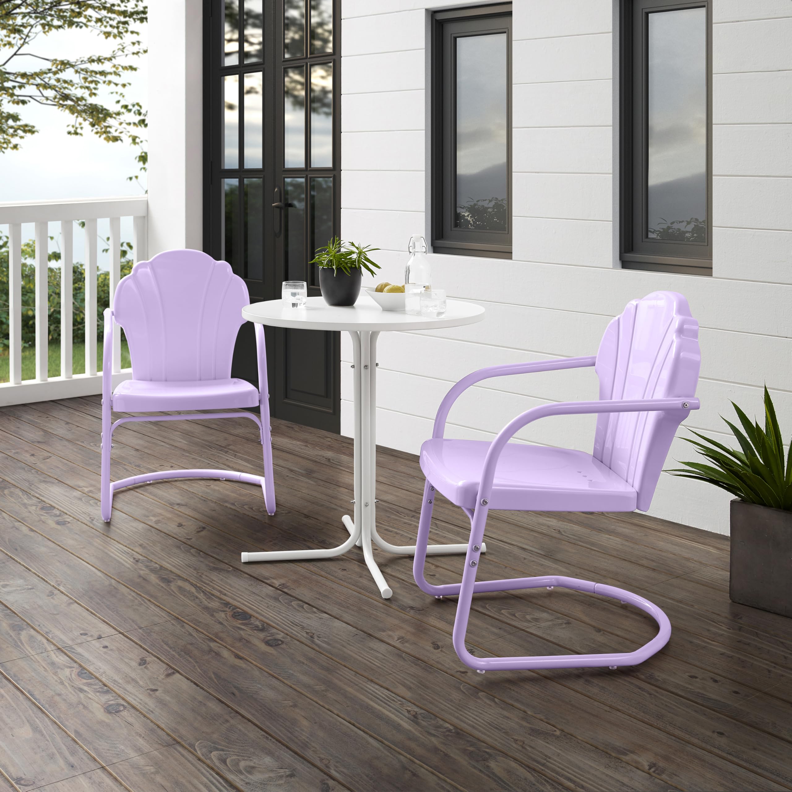 Tulip 3-Piece Outdoor Bistro Set, Vintage Retro Metal Patio Table and Chairs
