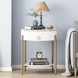Round Side Table with Drawer, Modern Nightstand with Shelf and Chrome