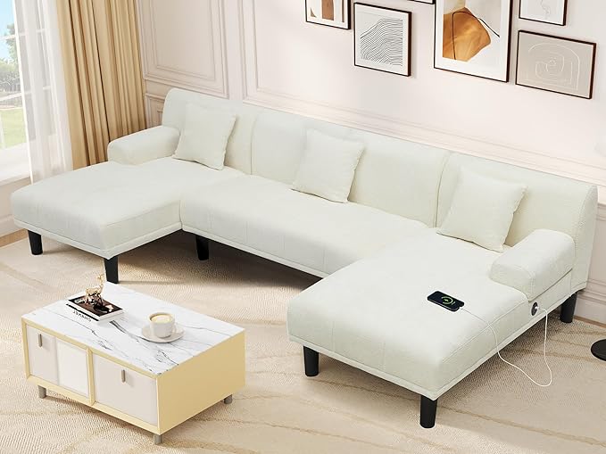 Sectional Couches for Living Room, U Shaped Sofa Faux Leather Modular Couch with USB