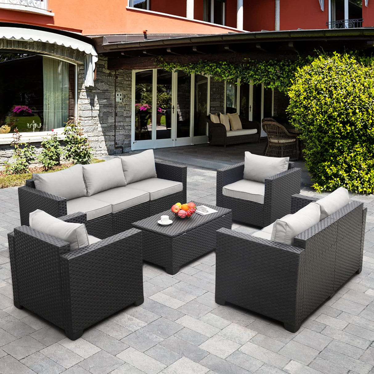 5-Piece Patio Furniture Sofa Set Outdoor Wicker Sectional Couch