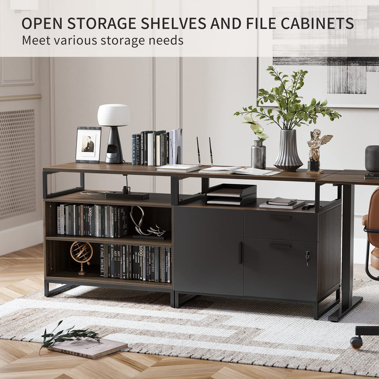 66 Inch Executive L Shaped Standing Desk with 2-Drawer File Cabinet