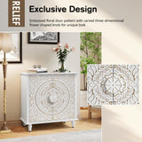 Accent Cabinet with 2 Doors, Decorative Storage Cabinet with Carved Flower Pattern