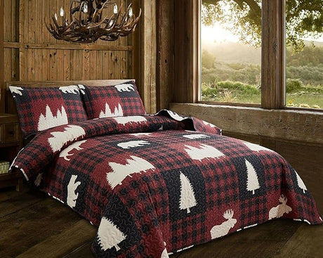 Queen Size Quilt Set Rustic Quilt Bedding Queen Quilt Bed Spread Coverlet Plaid Quilts