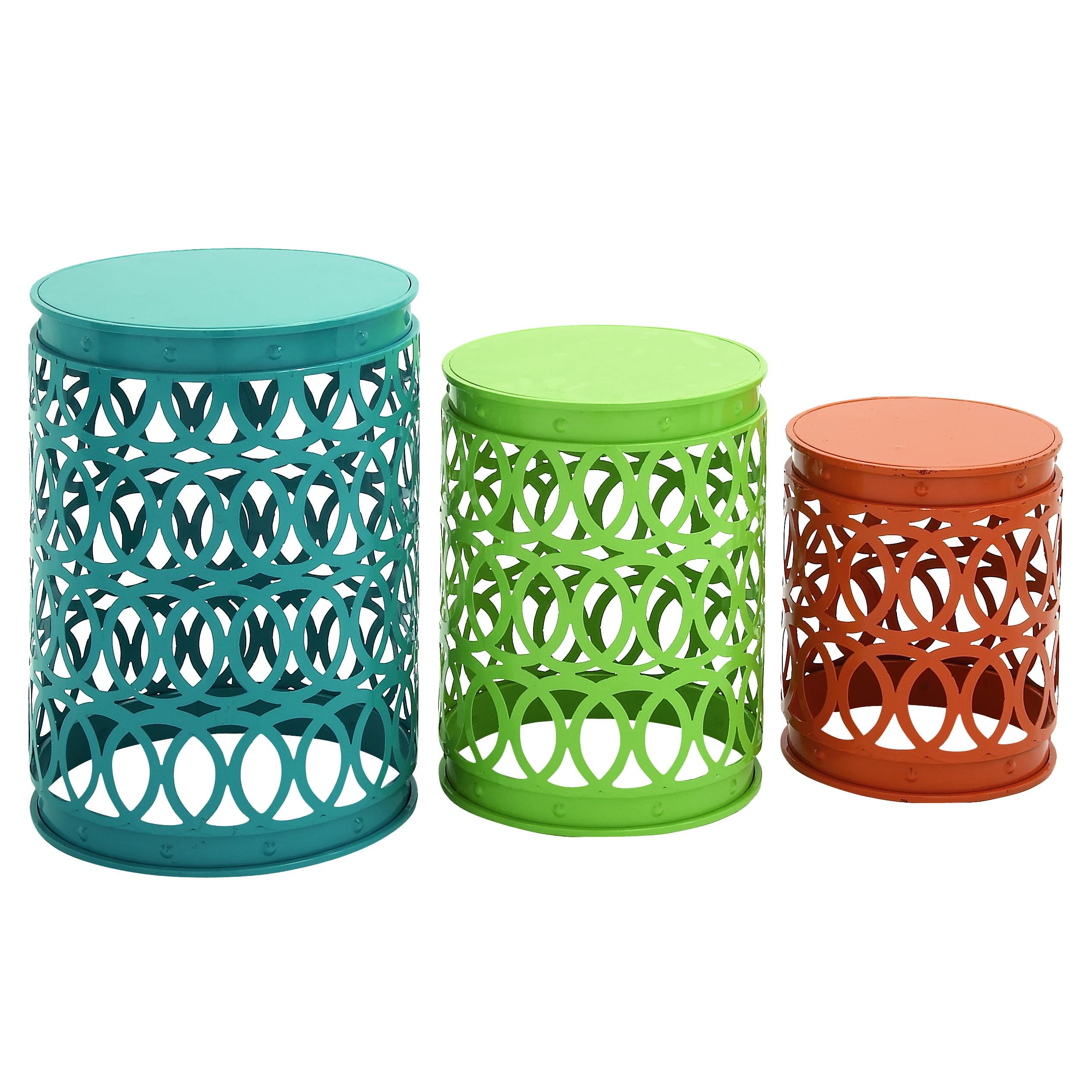 Deco 79 Metal Accent Indoor Outdoor Nesting End Carved Trellis Design, Set of 3 Side Table 22", 18", 15"H, Multi Colored - Bircata