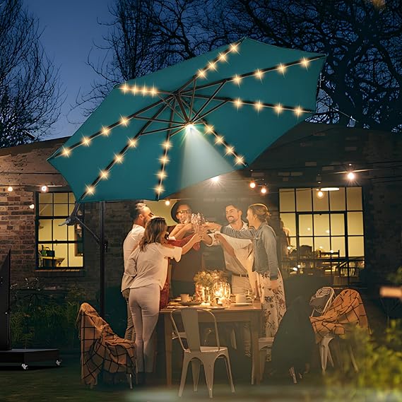 10 ft Offset Patio Umbrella with Stands Included, 32 LED+1 Spotlight, Large Cantilever Umbrella