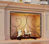 Single Panel Fireplace Screen Handcrafted Solid Wrought Iron Mesh, Heat-Resistant Fire Spark Guard