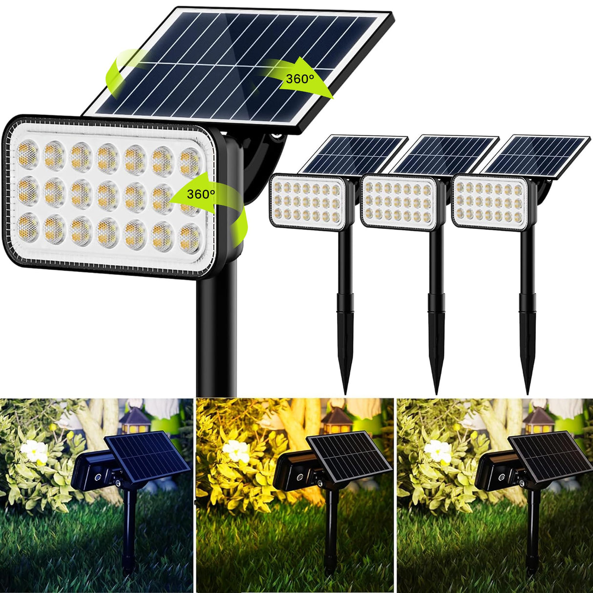 84-LED Solar Spotlights 5 Lighting Modes 360° Adjustable IP65 Waterproof