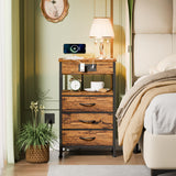 Night Stand with Charging Station, Small Bedside Table with Wood Shelf, End Table
