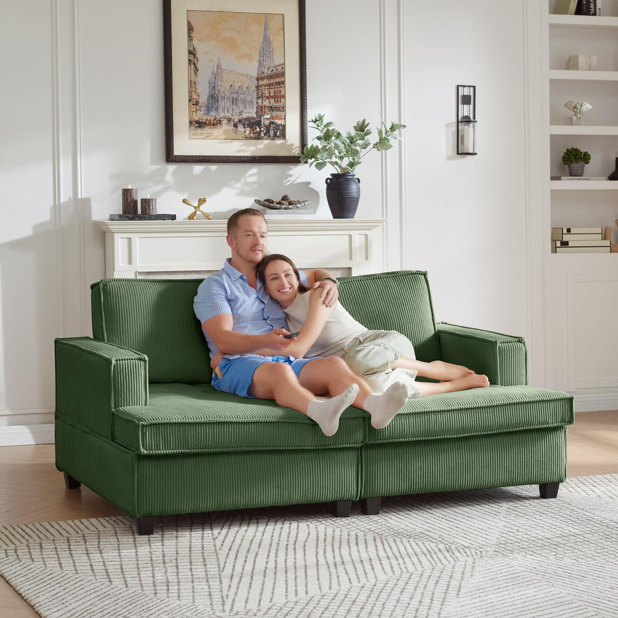 75" Oversized Loveseat Sofa, 2 Seat Comfy Corduroy Couch with Adjustable Seat Depth