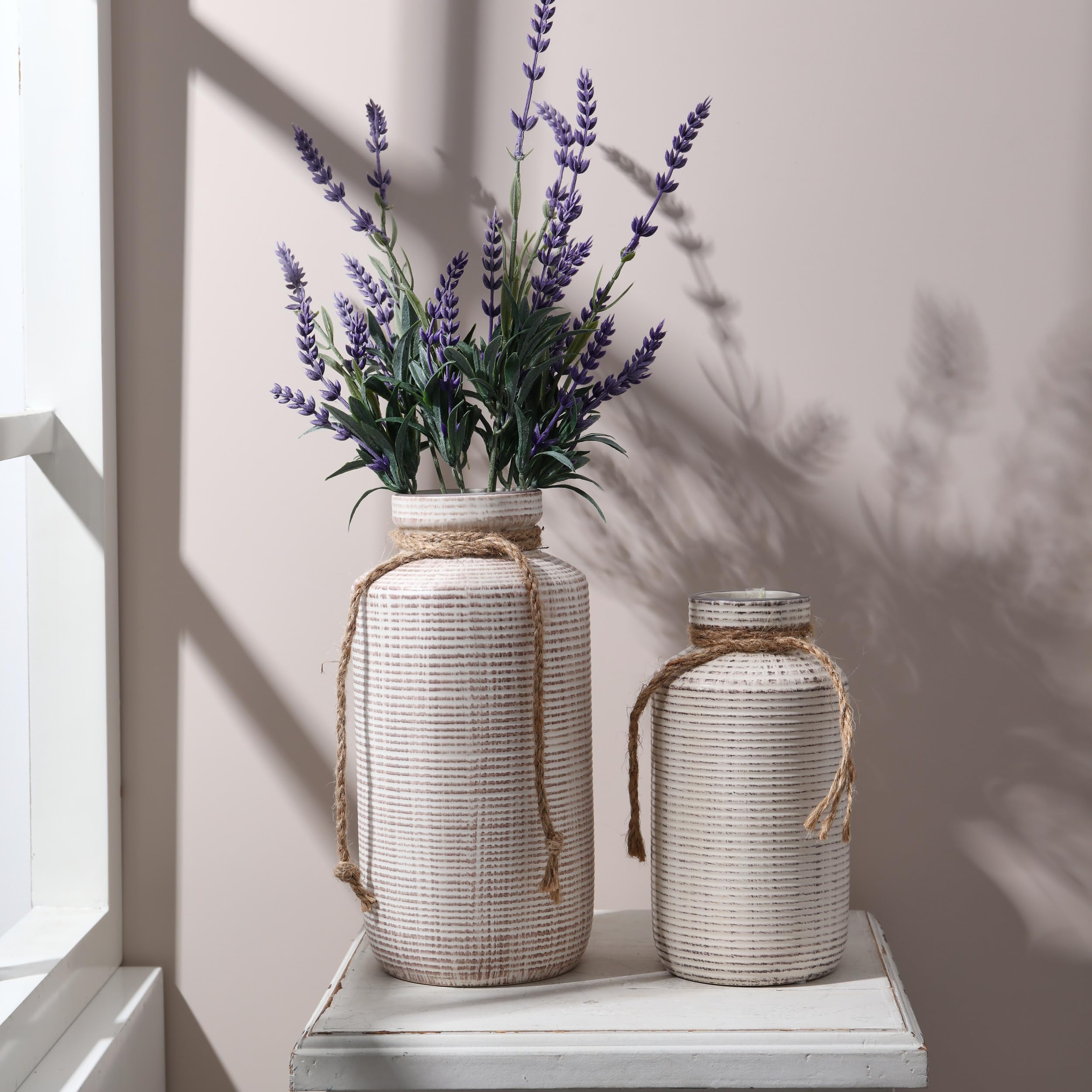 Farmhouse Vase for Home Decor, Decorative Ceramic Vase for Pampas Grass