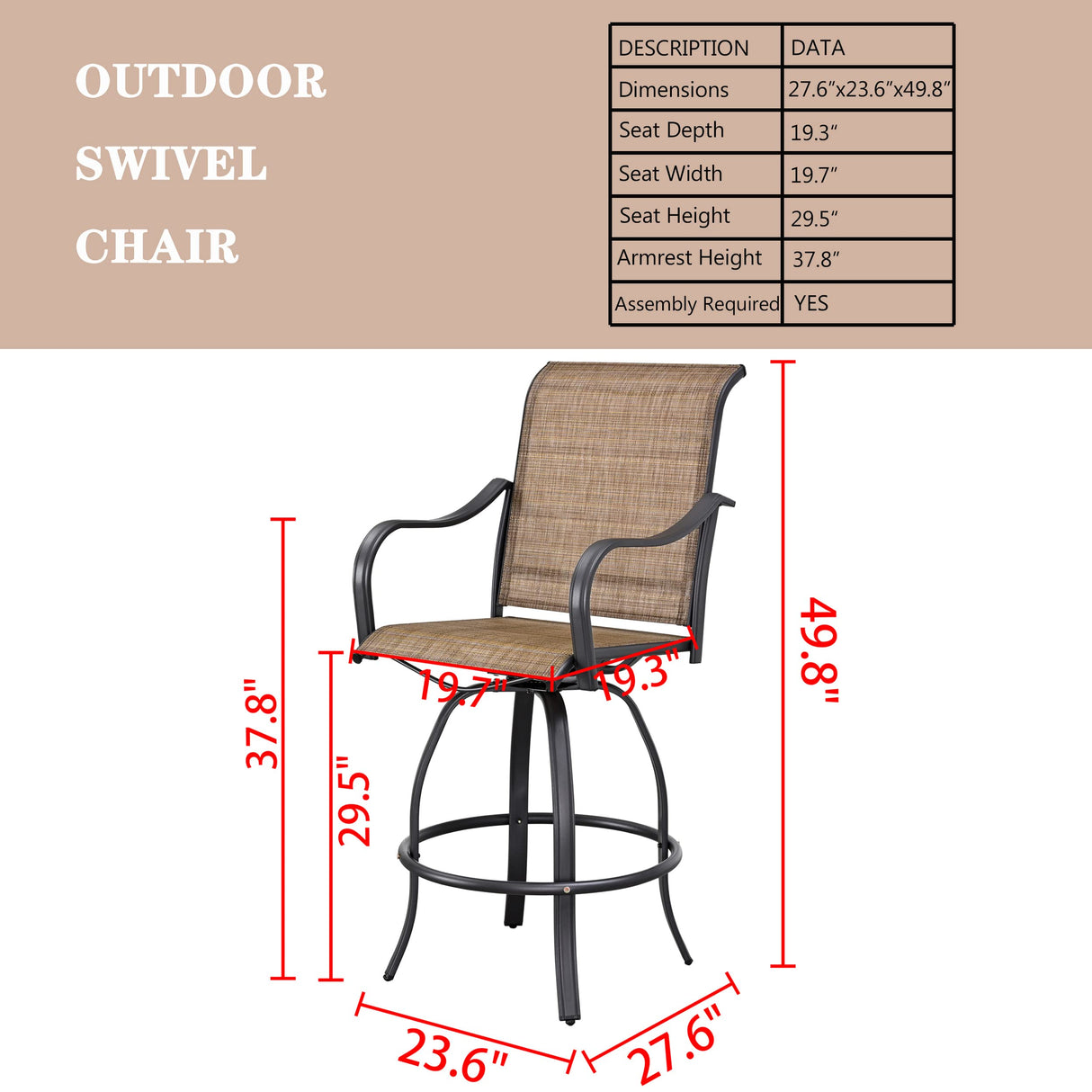 Patio Bar High Swivel Stools 2 Tall 1 Height Outdoor Bistro Table