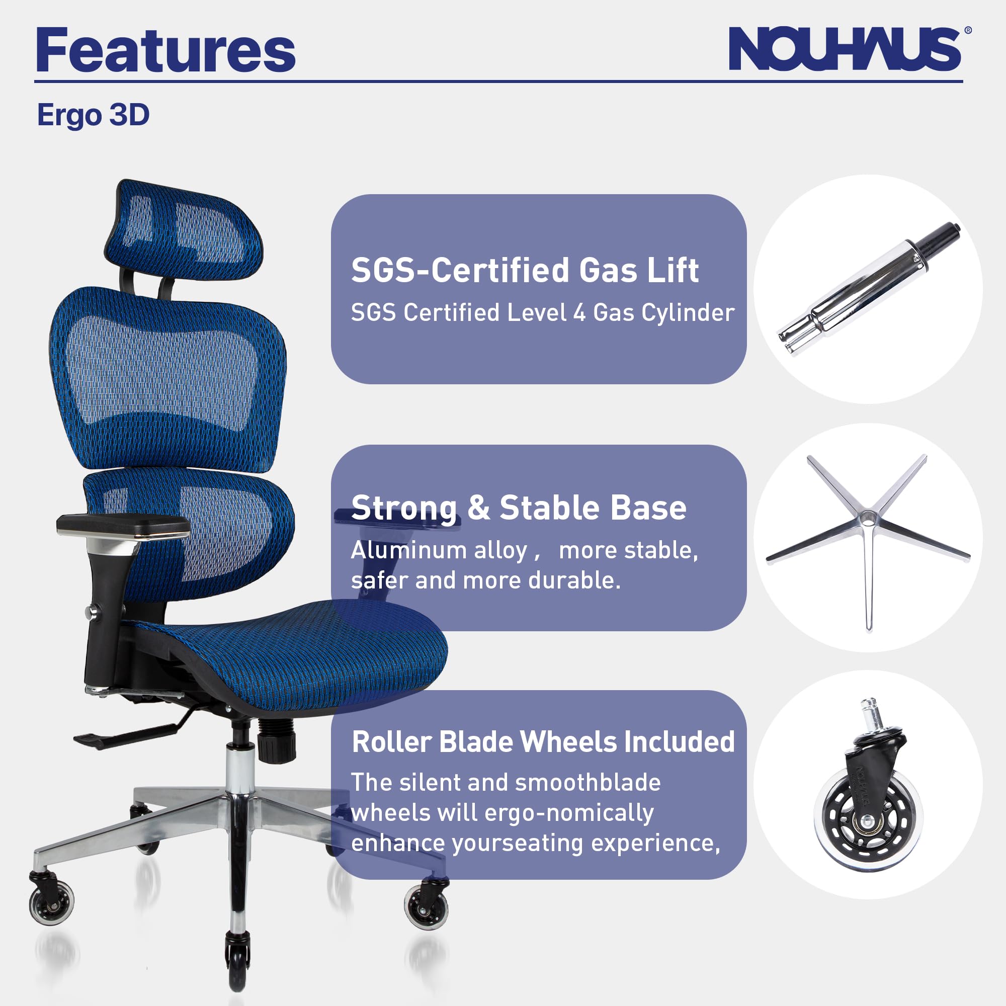 Ergo3D Ergonomic Office Chair Lumbar Support Mesh Office Chair with 4D Adjustable