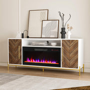 68" Wood TV Stand with 36" Electric Fireplace - White Ebony
