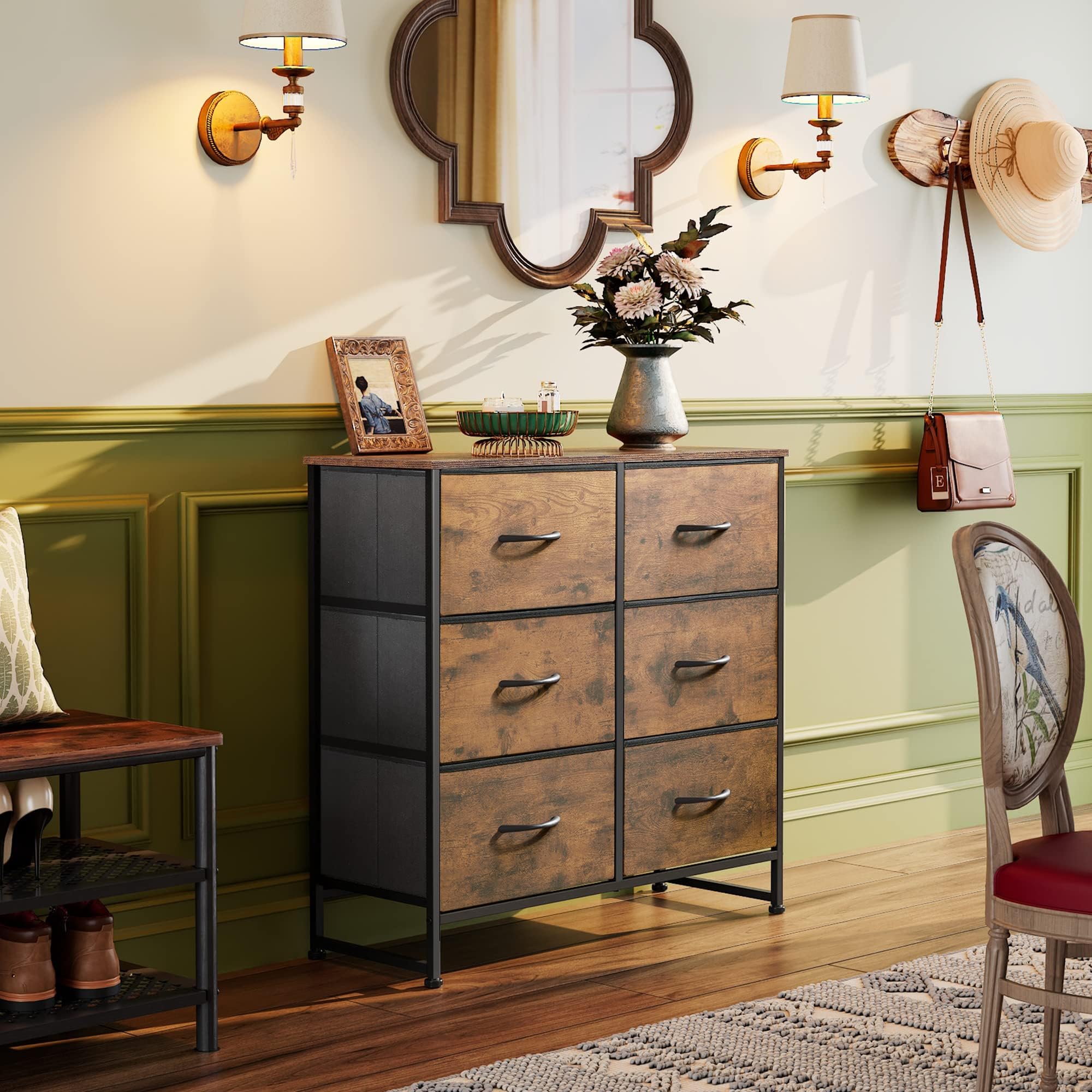 Fabric Dresser for Bedroom, 6 Drawer Double Dresser