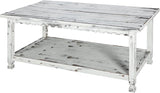 Rustic Rectangular Coffee Table w/1 Shelf in Distressed White Antique Finish