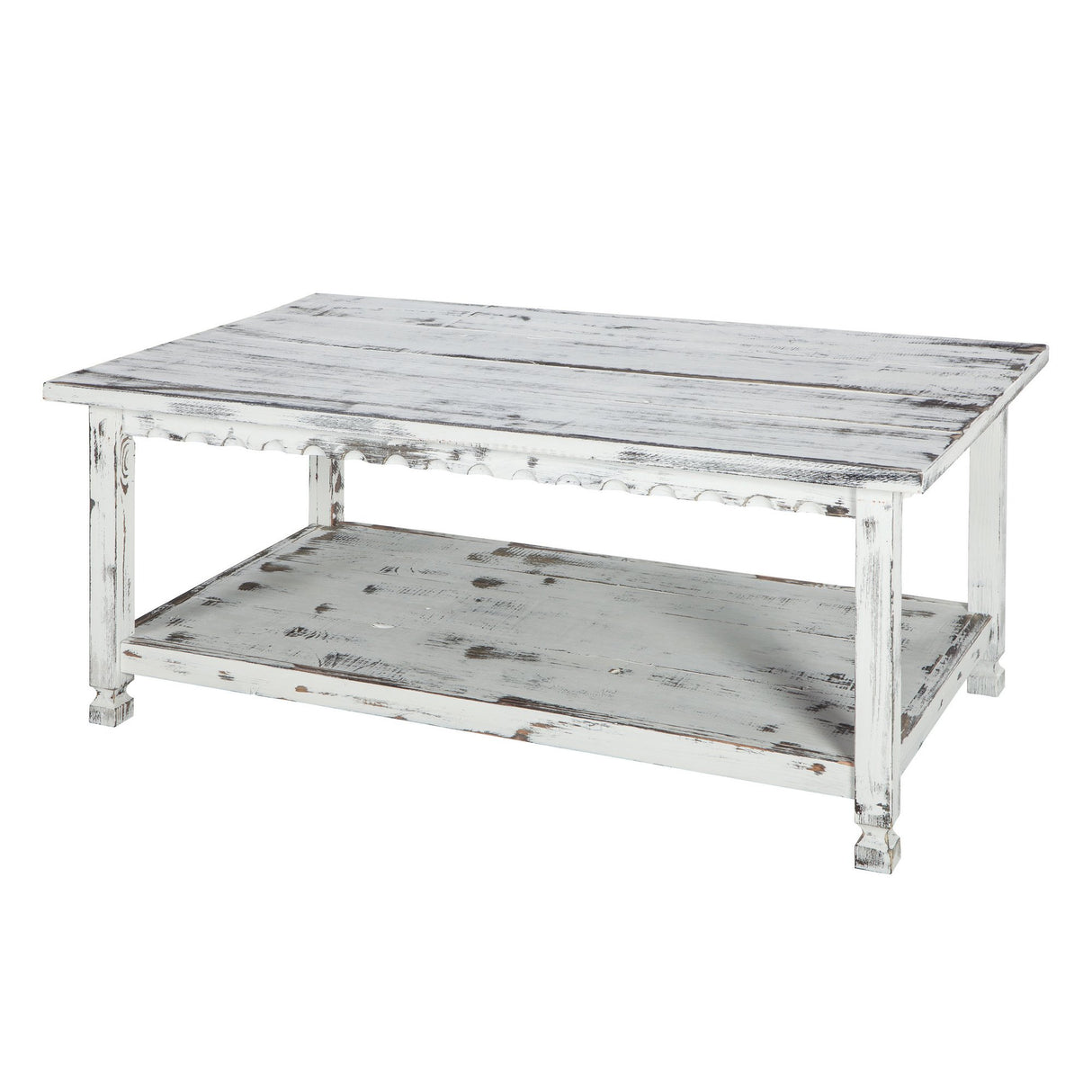 Rustic Rectangular Coffee Table w/1 Shelf in Distressed White Antique Finish