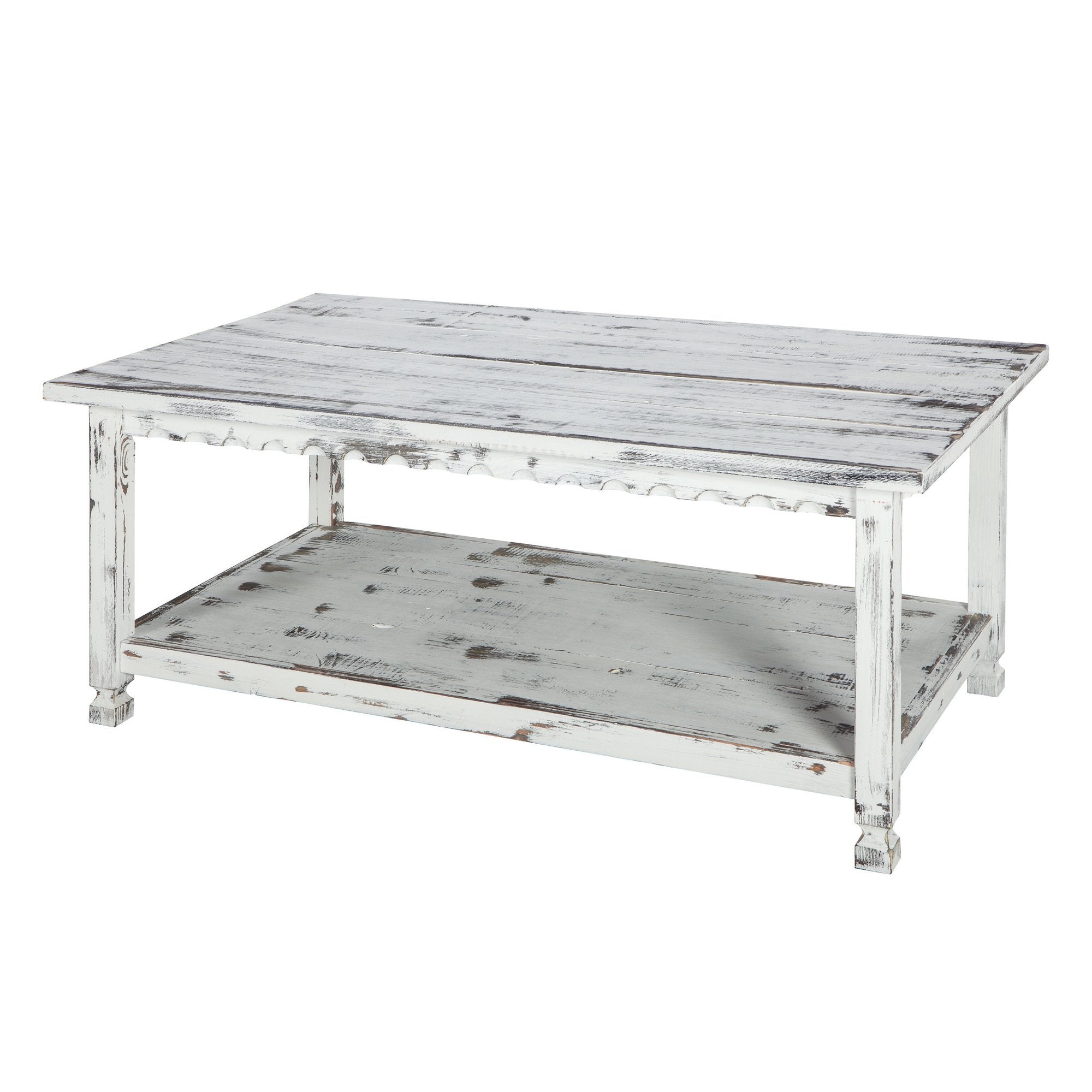 Rustic Rectangular Coffee Table w/1 Shelf in Distressed White Antique Finish