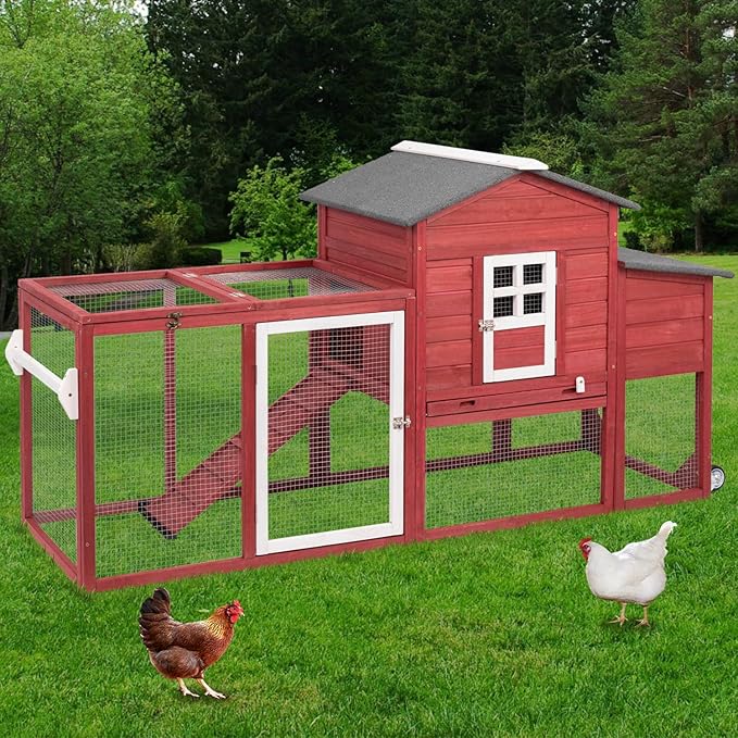 PerchNest Wooden Chicken Coop – Pull Out Tray, 3 Roosting Bars & Lockable Doors