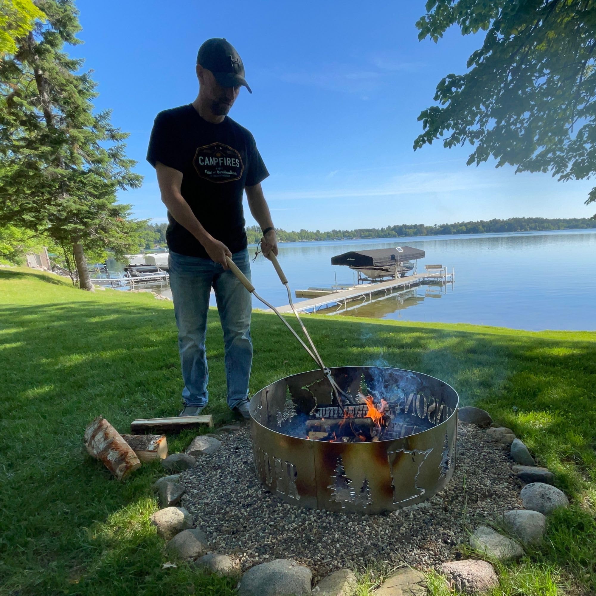 Fire Pit Tongs - Stainless Steel - Heavy Duty Log Grabbers - Made in USA - Bonfire