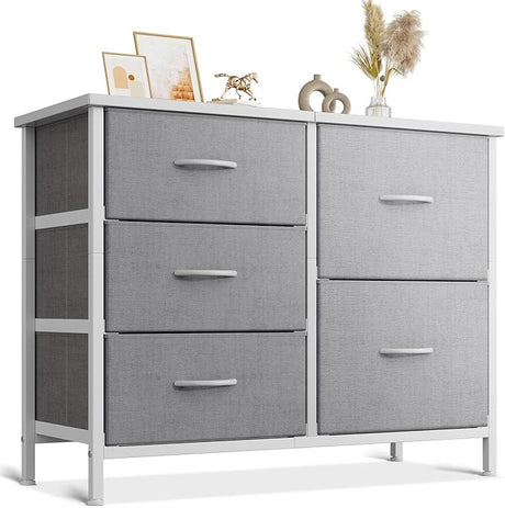 Dresser for Bedroom Dresser TV Stand with 5 Storage Drawers, Small Fabric Dresser