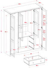 100% Solid Wood Family Wardrobe Closet/Armoire, Honey Pine. 3 Clothing Rods Included