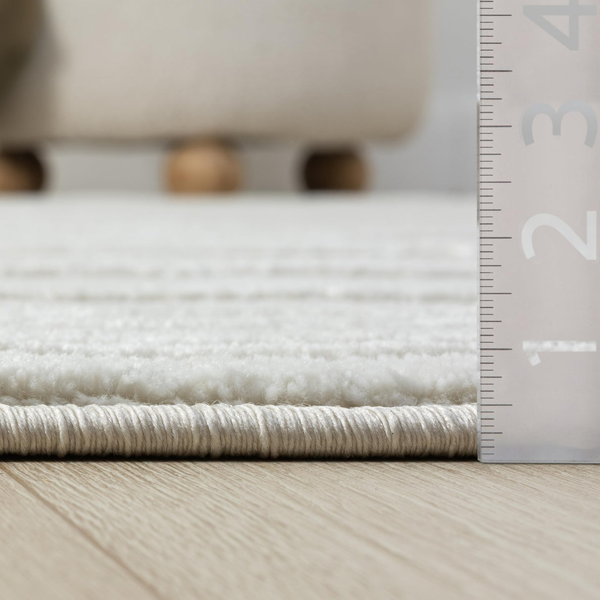 Cream Area Rug 8x10 - Textured Linear Design for Living Room & Bedroom