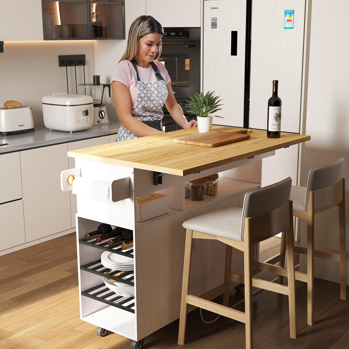 Rolling Mobile Kitchen Island Cart Bar, Island Table Storage Cart